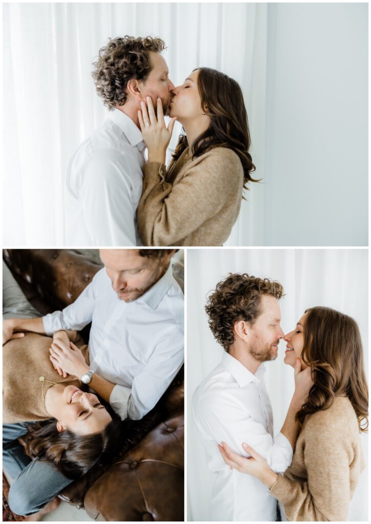 engagement photos of couple kissing photographed by Leah Rife Photo in South Bend.