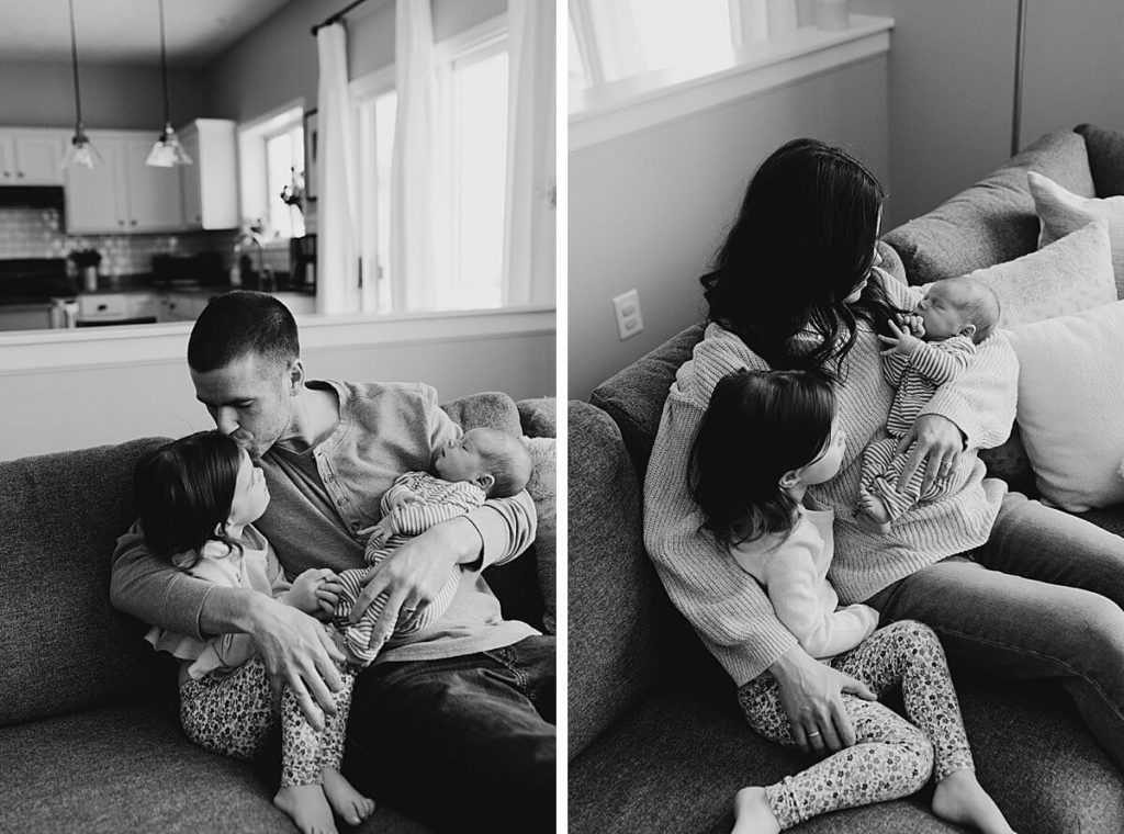 Black and white newborn photos during lifestyle newborn session by Leah Rife Photo